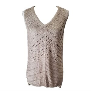 White House Black Market Sleeveless Gold Metallic Chevron Sweater Top Size S